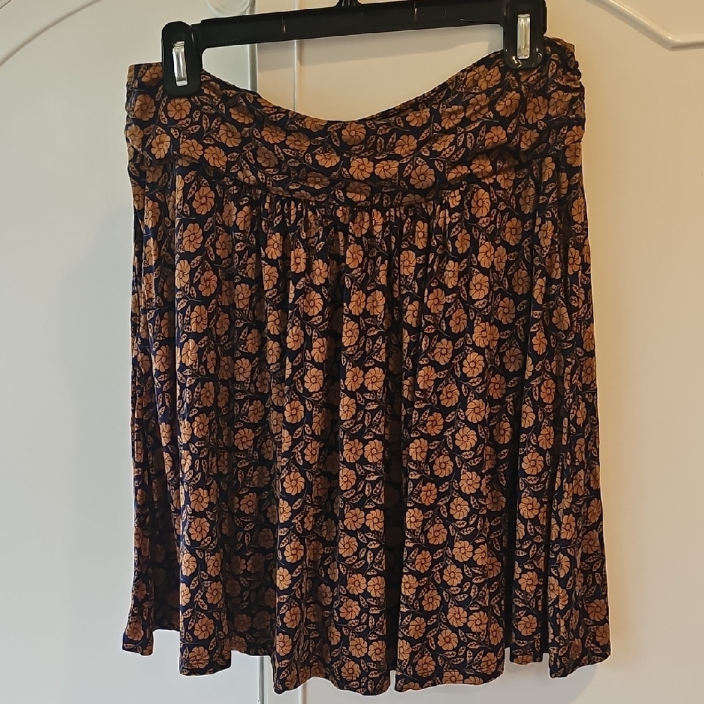 Brown and Blue Smocked Skater Mini Skirt